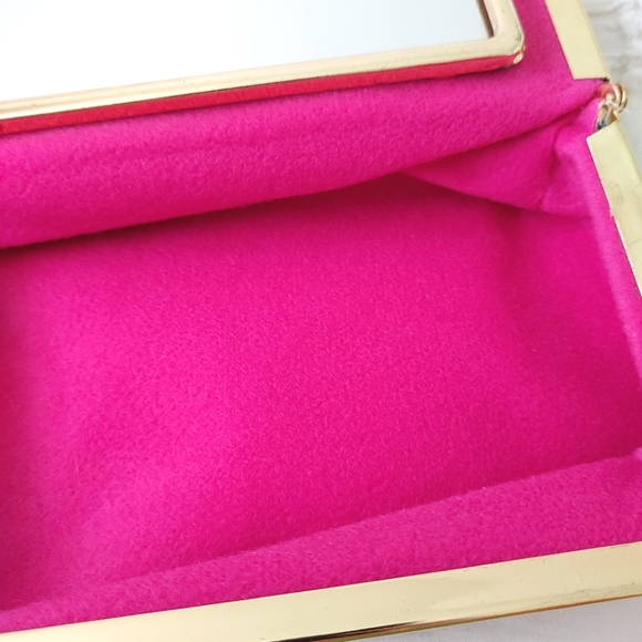 Vintage beige plaid fabric makeup clutch bag with mirror - Picture 9 of 9